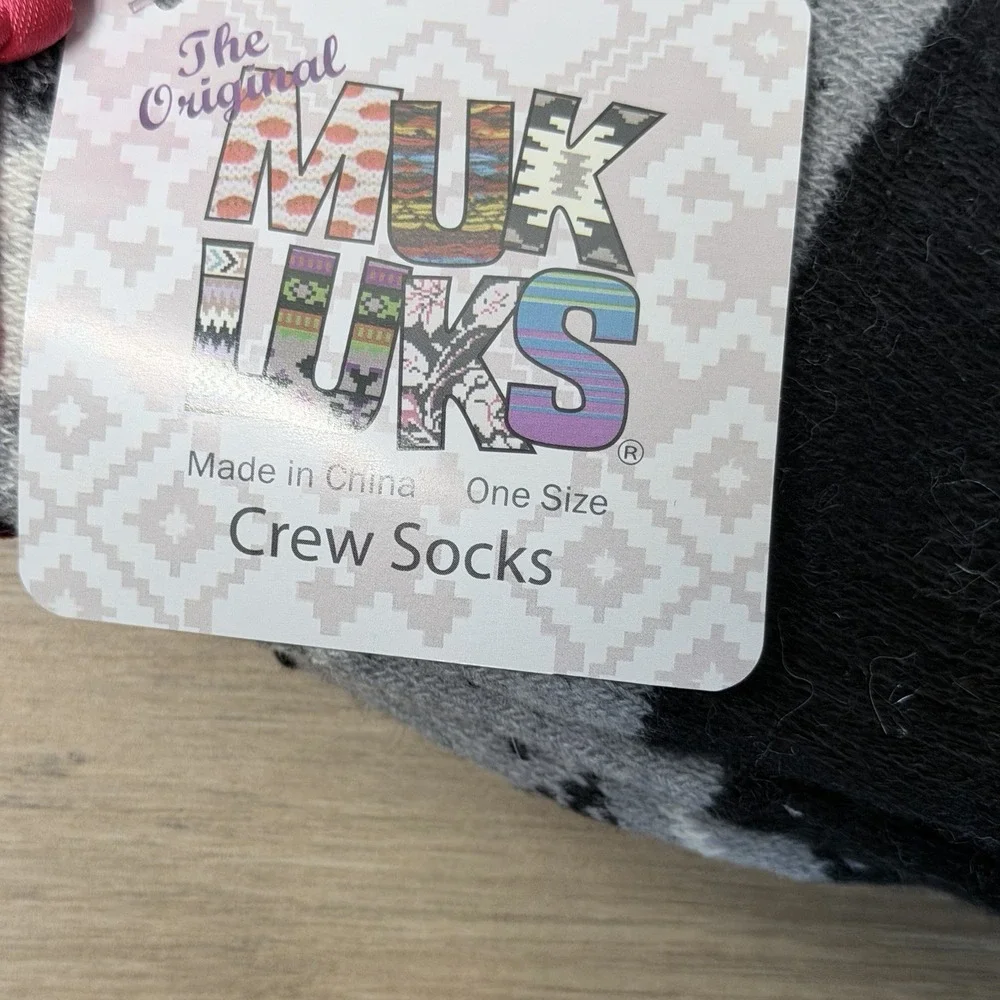 MUK LUKS Womens Crew Socks Gray Black Reindeer Fair Isle Christmas Holiday NWT